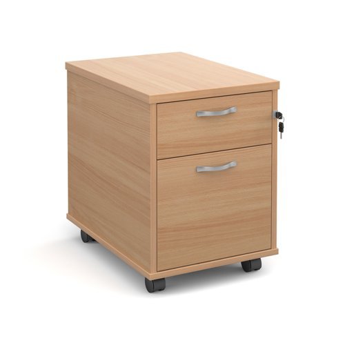 Mobile 2 drawer pedestal with silver handles 600mm deep beech - R2MB
