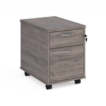 Mobile 2 drawer pedestal with silver handles 600mm deep grey oak - R2MGO
