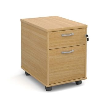 Mobile 2 drawer pedestal with silver handles 600mm deep oak - R2MO