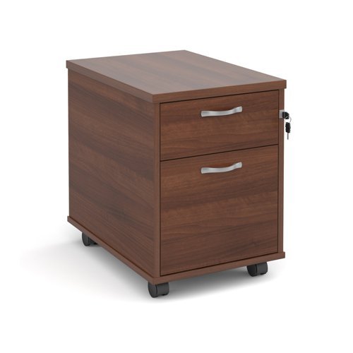 Mobile 2 drawer pedestal with silver handles 600mm deep walnut - R2MW