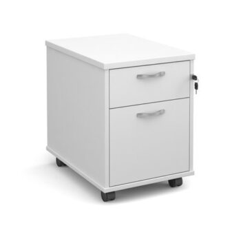 Mobile 2 drawer pedestal with silver handles 600mm deep white - R2MWH