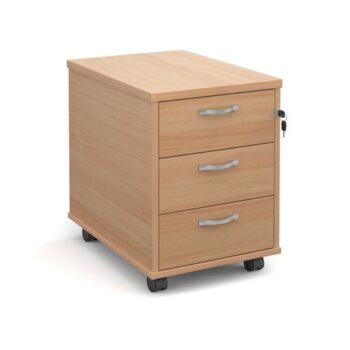 Mobile 3 drawer pedestal with silver handles 600mm deep beech - R3MB