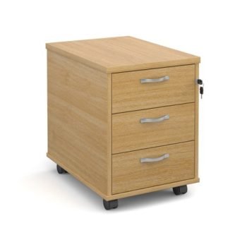 Mobile 3 drawer pedestal with silver handles 600mm deep oak - R3MO