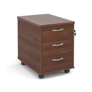 Mobile 3 drawer pedestal with silver handles 600mm deep walnut - R3MW