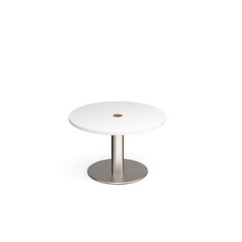 Monza circular coffee table 800mm with central circular cutout 80mm white - MCC800-CO-BS-WH