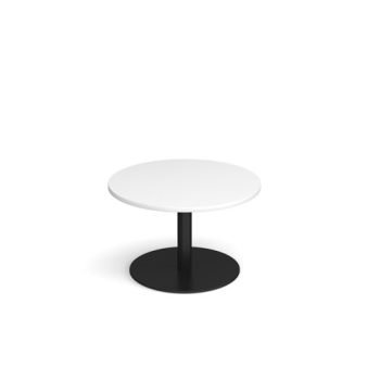 Monza circular coffee table with flat round black base 800mm white - MCC800-K-WH