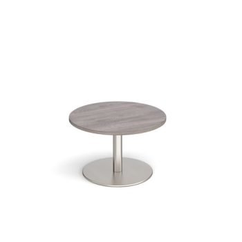 Monza circular coffee table with flat round brushed steel base 800mm grey oak - MCC800-BS-GO