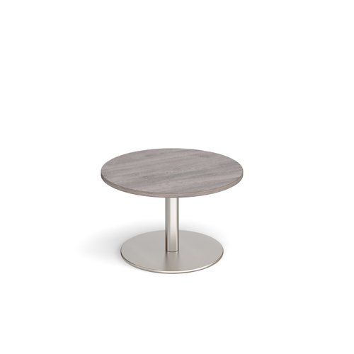 Monza circular coffee table with flat round brushed steel base 800mm grey oak - MCC800-BS-GO