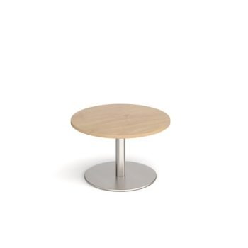 Monza circular coffee table with flat round brushed steel base 800mm kendal oak - MCC800-BS-KO