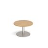 Monza circular coffee table with flat round brushed steel base 800mm oak - MCC800-BS-O