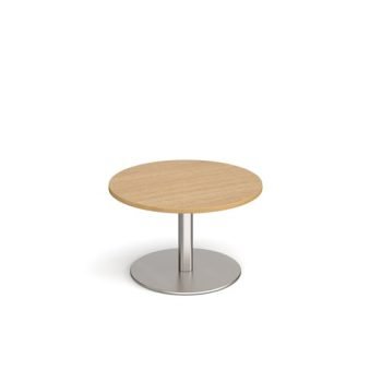 Monza circular coffee table with flat round brushed steel base 800mm oak - MCC800-BS-O