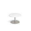 Monza circular coffee table with flat round brushed steel base 800mm white - MCC800-BS-WH