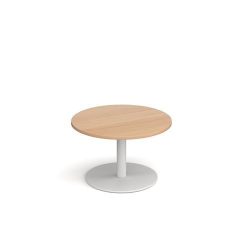 Monza circular coffee table with flat round white base 800mm beech - MCC800-WH-B