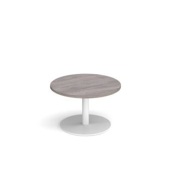 Monza circular coffee table with flat round white base 800mm grey oak - MCC800-WH-GO