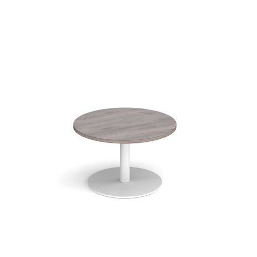 Monza circular coffee table with flat round white base 800mm grey oak - MCC800-WH-GO