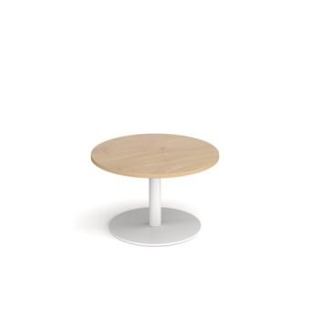 Monza circular coffee table with flat round white base 800mm kendal oak - MCC800-WH-KO