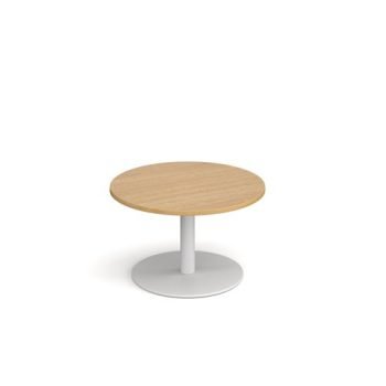Monza circular coffee table with flat round white base 800mm oak - MCC800-WH-O