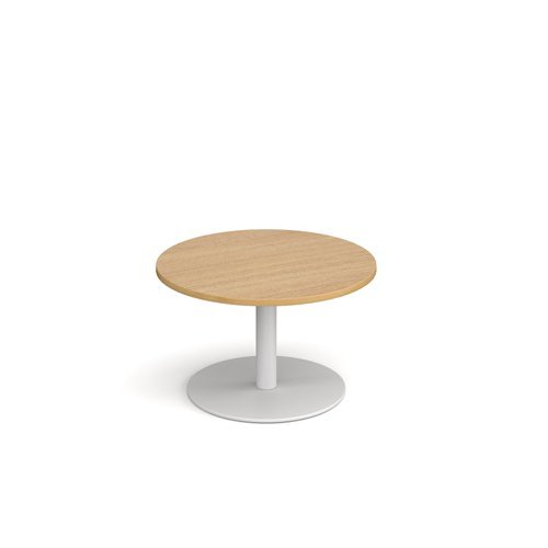 Monza circular coffee table with flat round white base 800mm oak - MCC800-WH-O