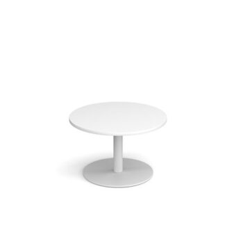 Monza circular coffee table with flat round white base 800mm white - MCC800-WH-WH