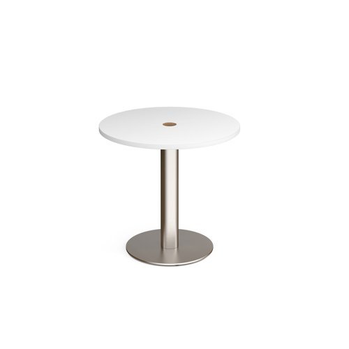 Monza circular dining table 800mm with central circular cutout 80mm white - MDC800-CO-BS-WH