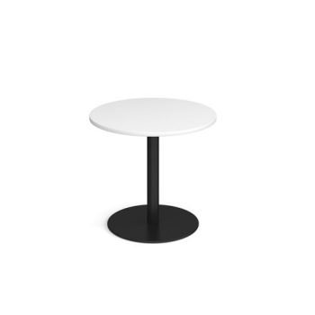 Monza circular dining table with flat round black base 800mm white - MDC800-K-WH
