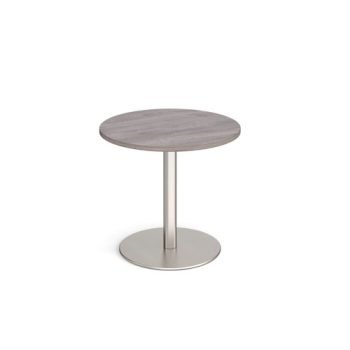 Monza circular dining table with flat round brushed steel base 800mm grey oak - MDC800-BS-GO