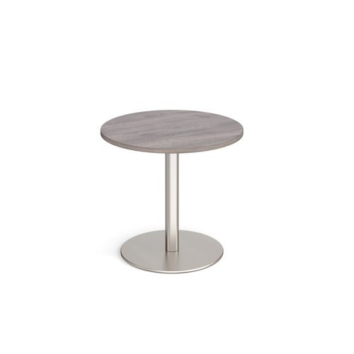 Monza circular dining table with flat round brushed steel base 800mm grey oak - MDC800-BS-GO