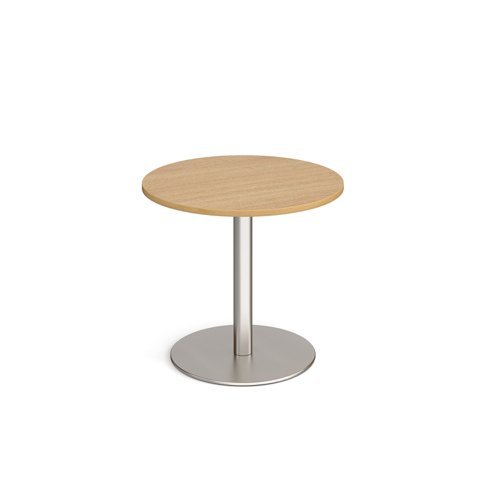 Monza circular dining table with flat round brushed steel base 800mm oak - MDC800-BS-O