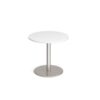 Monza circular dining table with flat round brushed steel base 800mm white - MDC800-BS-WH