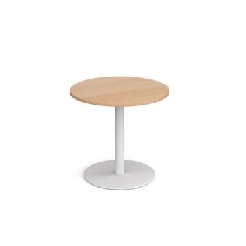 Monza circular dining table with flat round white base 800mm beech - MDC800-WH-B