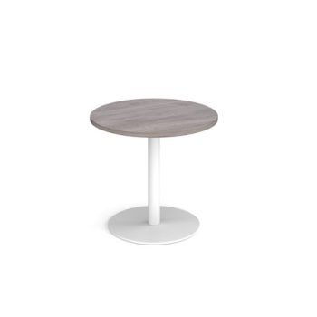 Monza circular dining table with flat round white base 800mm grey oak - MDC800-WH-GO
