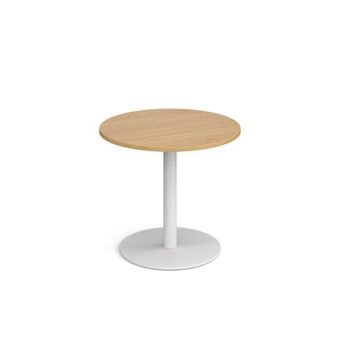 Monza circular dining table with flat round white base 800mm oak - MDC800-WH-O