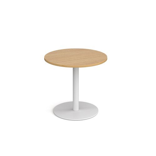 Monza circular dining table with flat round white base 800mm oak - MDC800-WH-O