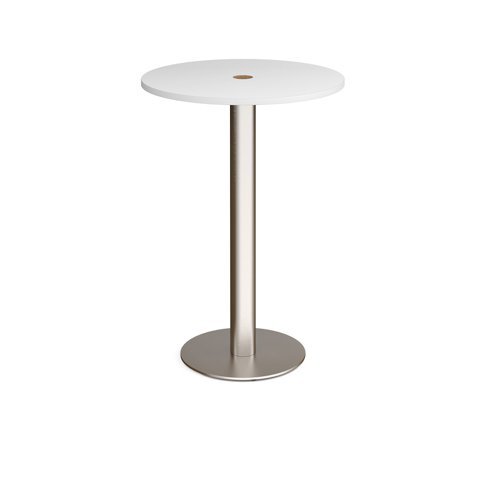 Monza circular poseur table 800mm with central circular cutout 80mm white - MPC800-CO-BS-WH