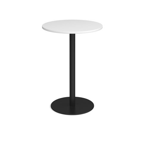 Monza circular poseur table with flat round black base 800mm white - MPC800-K-WH