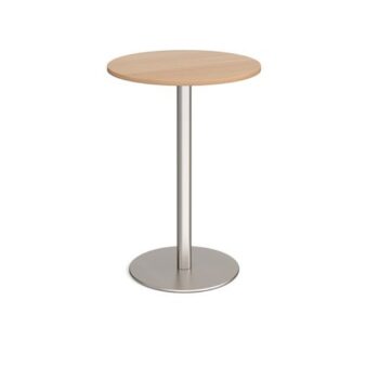 Monza circular poseur table with flat round brushed steel base 800mm beech - MPC800-BS-B