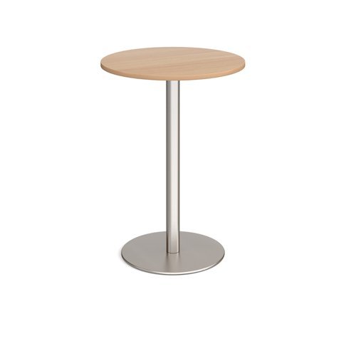 Monza circular poseur table with flat round brushed steel base 800mm beech - MPC800-BS-B