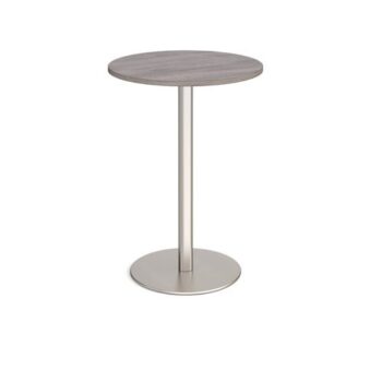 Monza circular poseur table with flat round brushed steel base 800mm grey oak - MPC800-BS-GO
