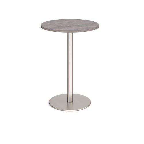 Monza circular poseur table with flat round brushed steel base 800mm grey oak - MPC800-BS-GO
