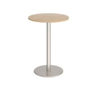 Monza circular poseur table with flat round brushed steel base 800mm kendal oak - MPC800-BS-KO