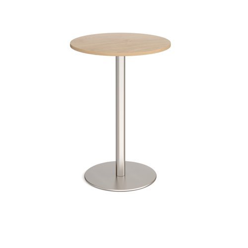 Monza circular poseur table with flat round brushed steel base 800mm kendal oak - MPC800-BS-KO