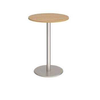 Monza circular poseur table with flat round brushed steel base 800mm oak - MPC800-BS-O