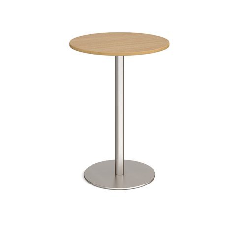 Monza circular poseur table with flat round brushed steel base 800mm oak - MPC800-BS-O