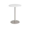 Monza circular poseur table with flat round brushed steel base 800mm white - MPC800-BS-WH