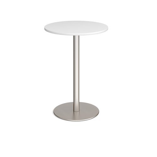 Monza circular poseur table with flat round brushed steel base 800mm white - MPC800-BS-WH