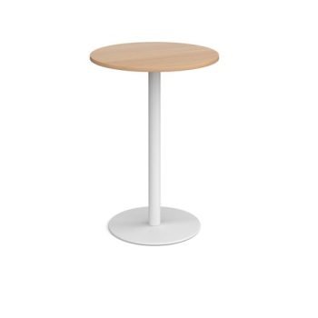 Monza circular poseur table with flat round white base 800mm beech - MPC800-WH-B