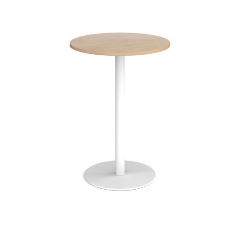 Monza circular poseur table with flat round white base 800mm kendal oak - MPC800-WH-KO