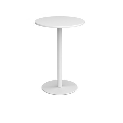 Monza circular poseur table with flat round white base 800mm white - MPC800-WH-WH