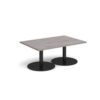 Monza rectangular coffee table with flat round black bases 1200mm x 800mm grey oak - MCR1200-K-GO