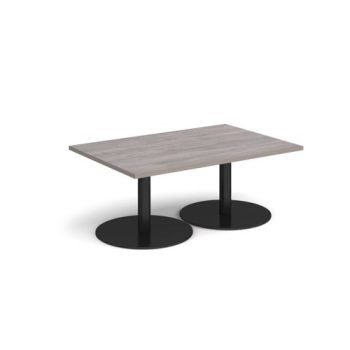 Monza rectangular coffee table with flat round black bases 1200mm x 800mm grey oak - MCR1200-K-GO